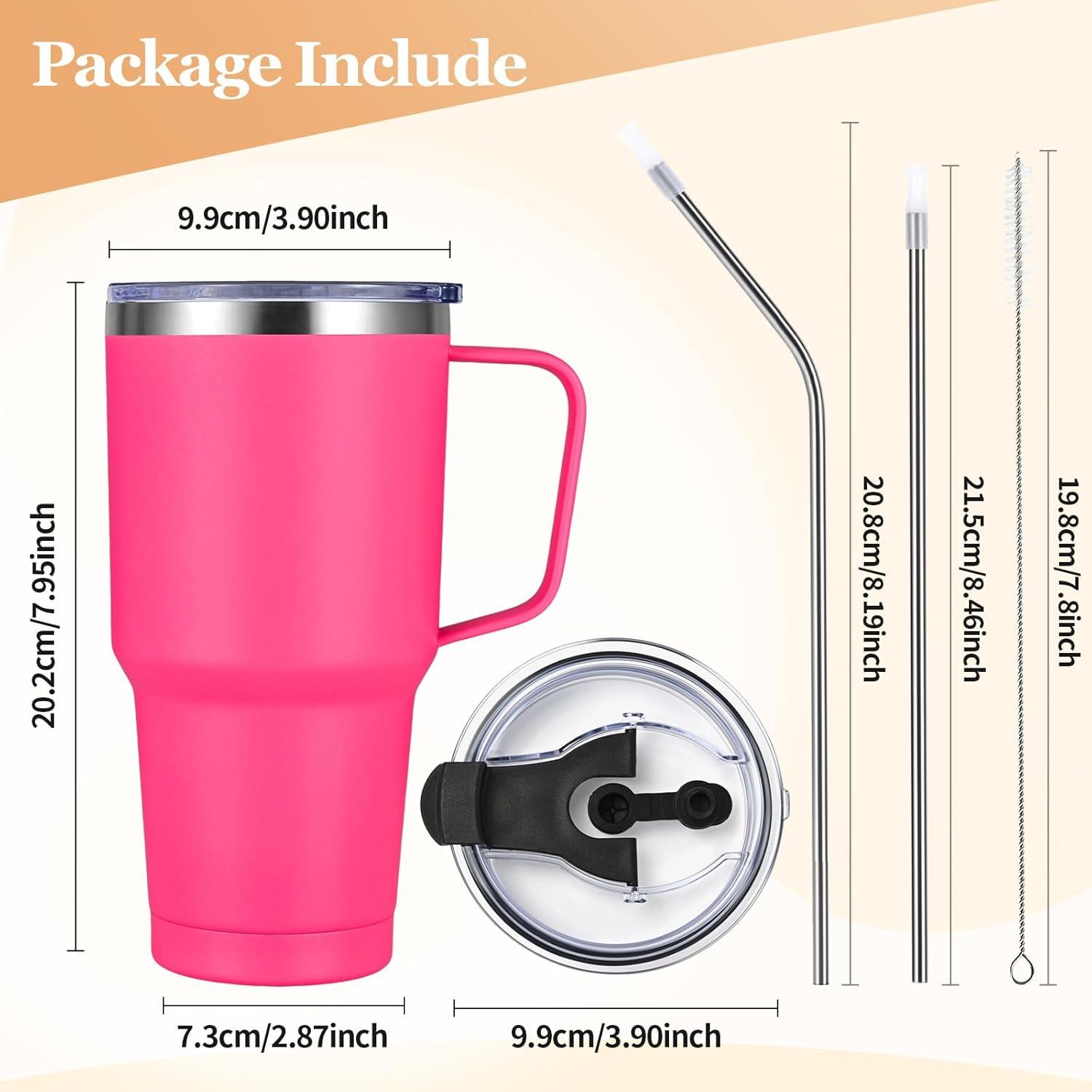 Livole Edelstahl Thermobecher 30oz Rosenrot mit Strohhalm und Henkel