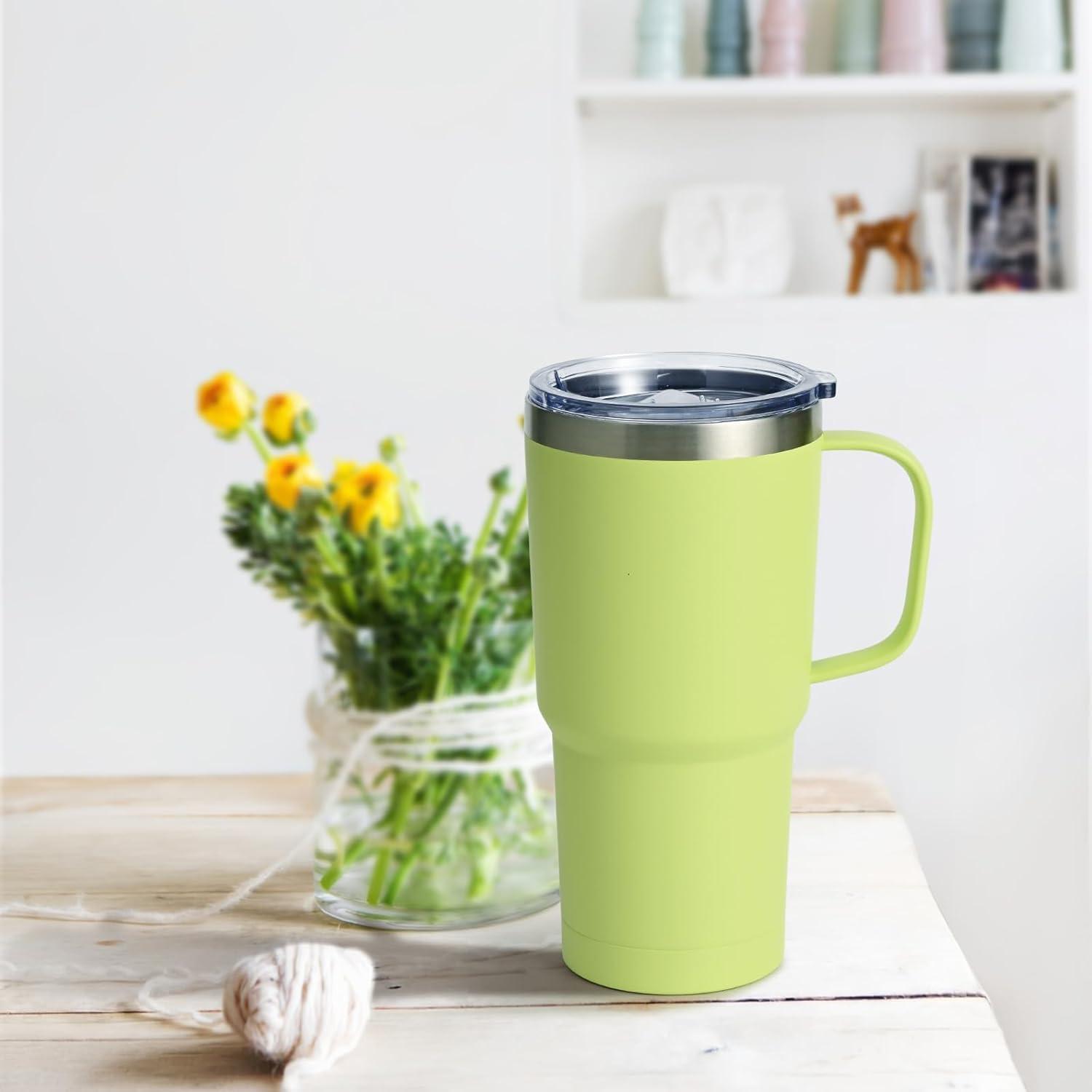 Thermobecher 600ml Vakuum Kaffeebecher mit Strohhalm, Edelstahl