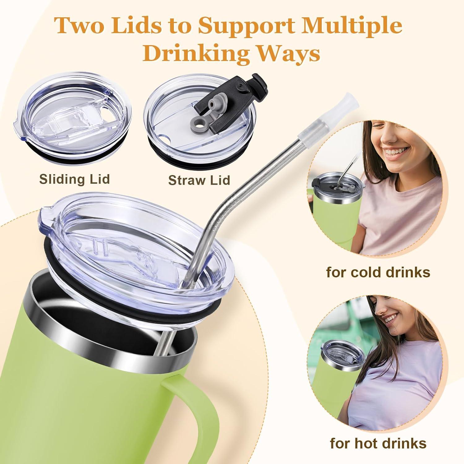 Livole 600ml Thermobecher mit Henkel Vakuum Edelstahl Strohhalm Deckel 20oz