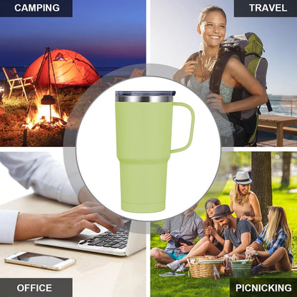 Thermobecher 600ml mit Henkel und Strohhalm, Edelstahl Vakuum