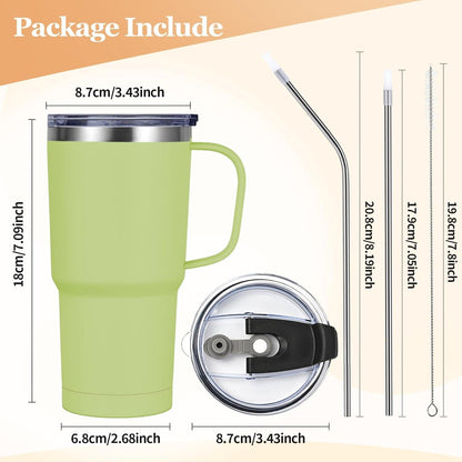 Livole 600ml Thermobecher mit Henkel Vakuum Edelstahl Strohhalm Deckel 20oz