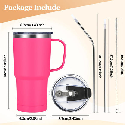 Livole Thermobecher 600ml Vakuum Kaffeebecher Edelstahl Strohhalm Deckel 20oz