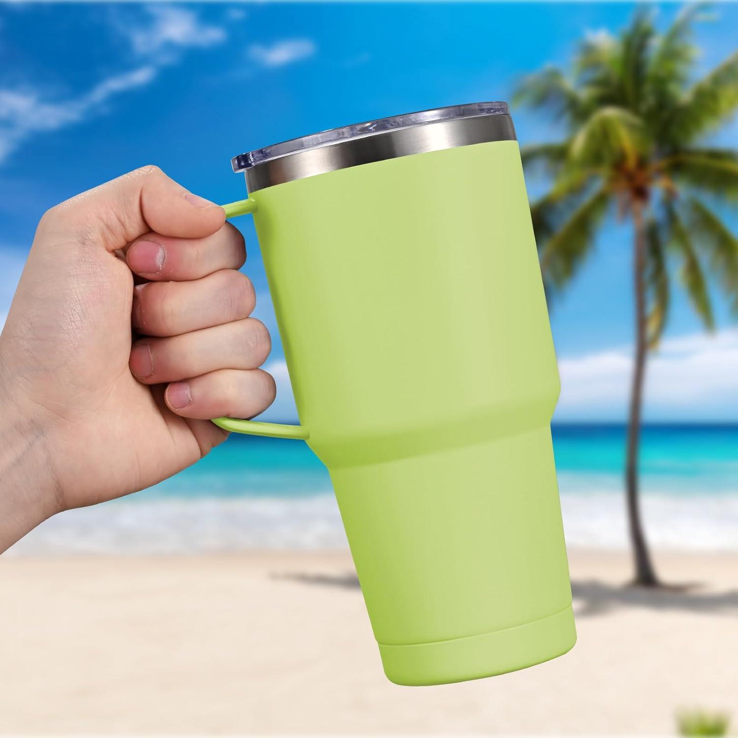 Livole 30oz 900ml Thermobecher Strohhalm Henkel Edelstahl Isoliert Kaffeebecher to go Thermo Trinkbecher Cocktail Hellgrün