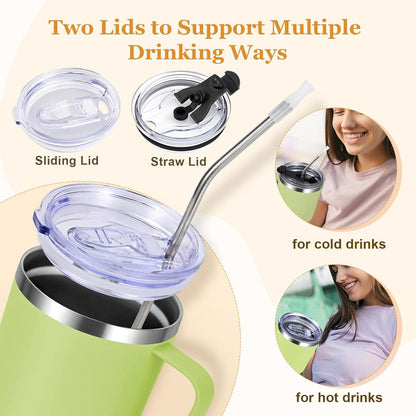 Livole 30oz 900ml Thermobecher mit Strohhalm und Henkel, Edelstahl Isoliert