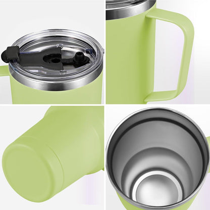 Thermobecher 900ml Edelstahl Isolierter mit Strohhalm, Griff, Hellgrün