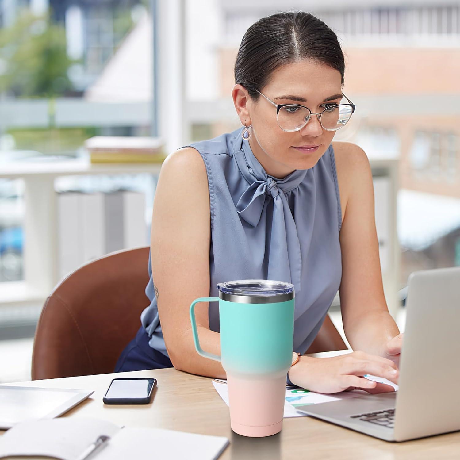 Livole 30oz Thermobecher mit Strohhalm und Henkel, Edelstahl