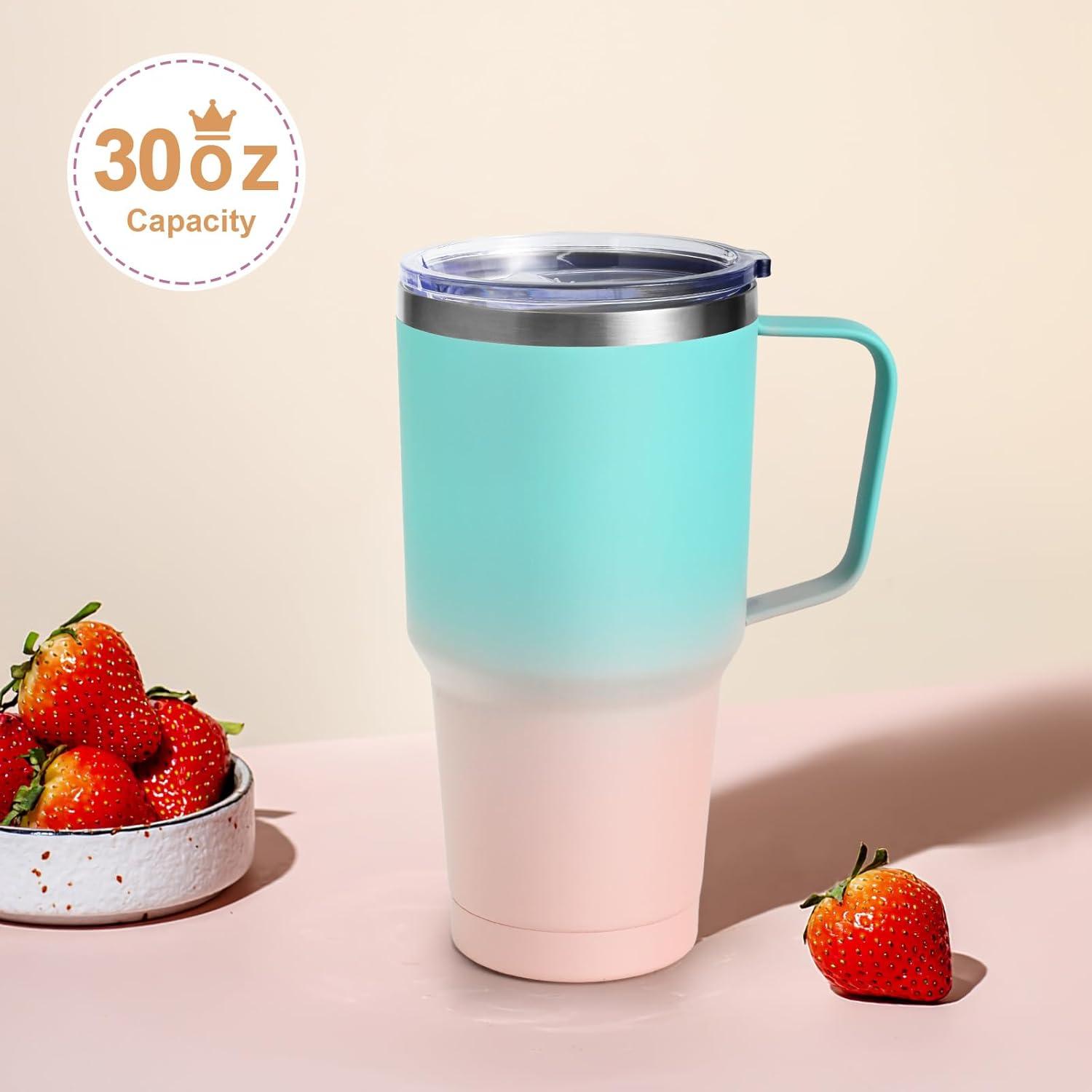 Livole 30oz Doppelwandiger Thermobecher mit Strohhalm, Henkel