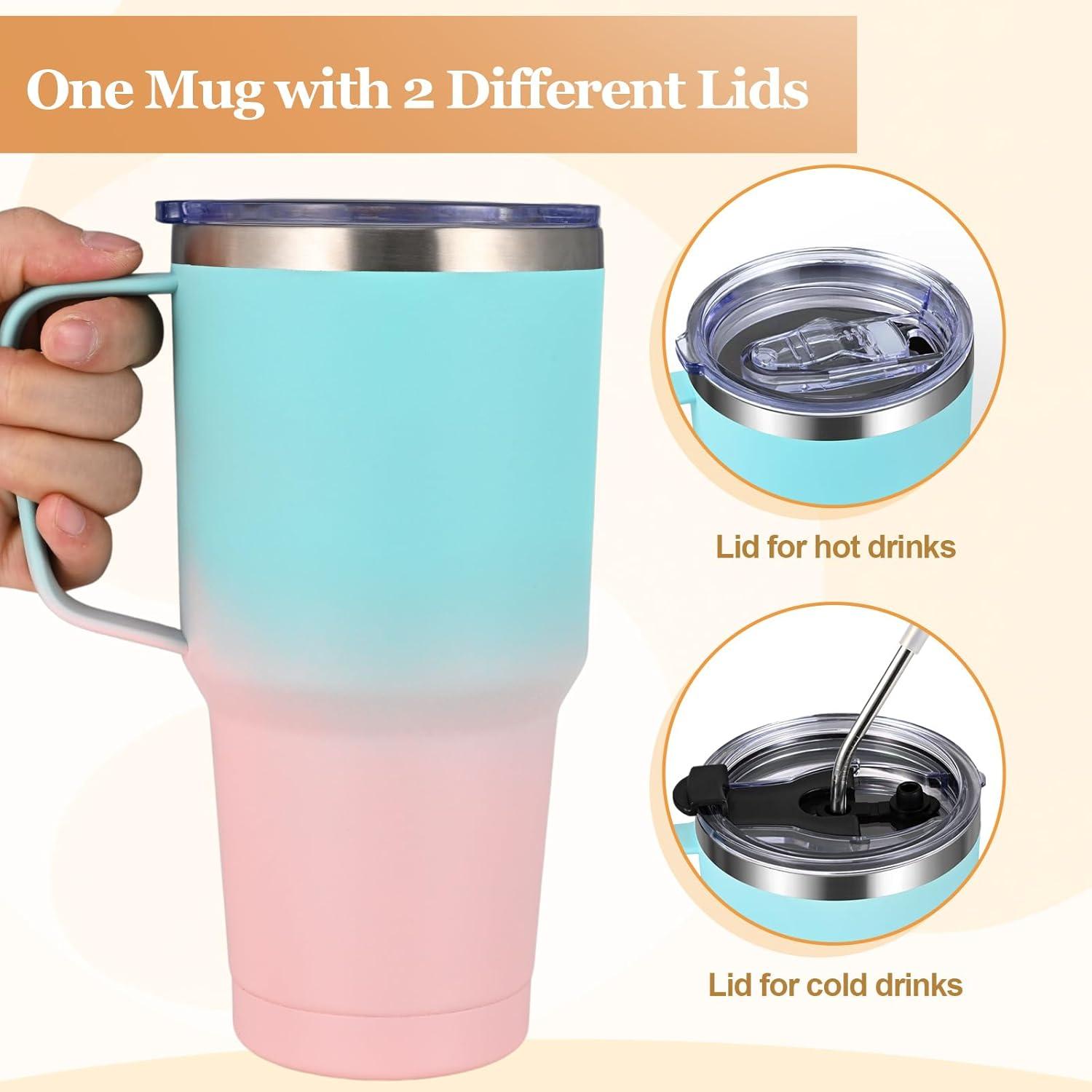 Livole 30oz Doppelwandiger Thermobecher mit Strohhalm, Henkel, Edelstahl