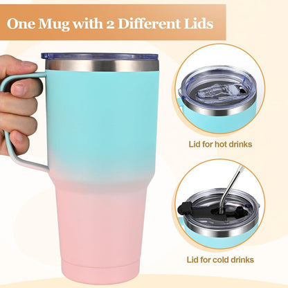 Livole 30oz Doppelwandiger Thermobecher mit Strohhalm, Henkel, Edelstahl