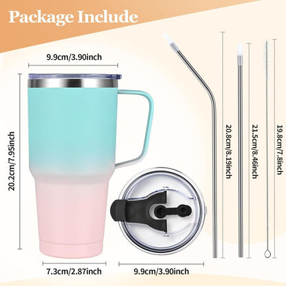 Livole 30oz Doppelwandiger Thermobecher mit Strohhalm, Henkel, Edelstahl