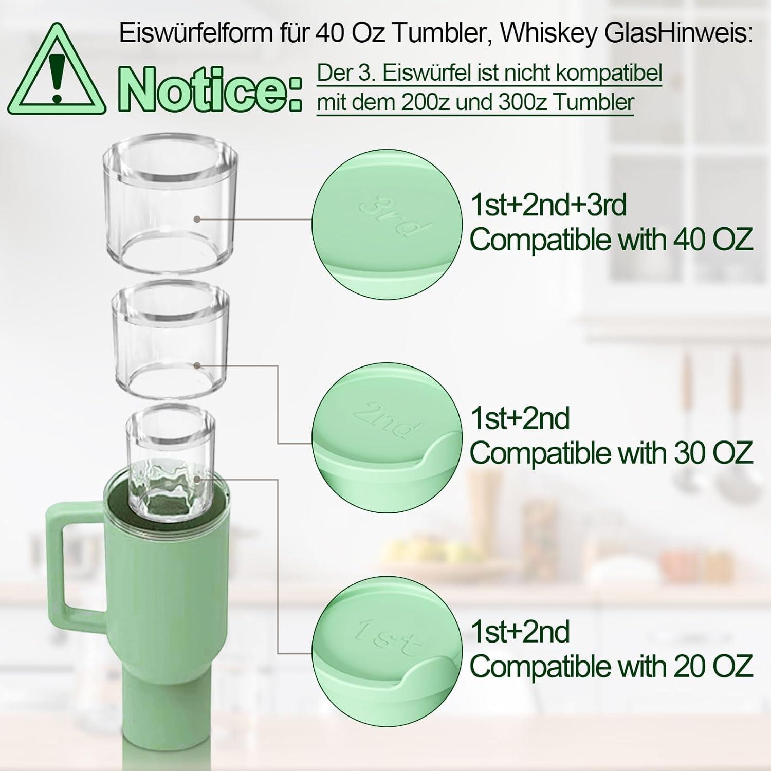 Eiswürfelform Silikon 3 Stück BPA Frei für Stanley Cup Accessories