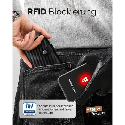 YESIIW RFID Slim Wallet Herren Card Holder Münzfach Carbon