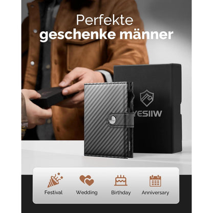 YESIIW RFID Slim Wallet Herren Card Holder Münzfach Carbon