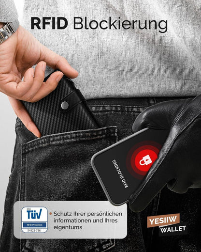 YESIIW RFID Slim Wallet Herren Kartenetui Trifold Portemonnaie Carbon Fiber