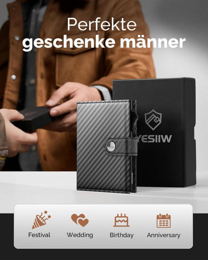 YESIIW RFID Slim Wallet Herren Kartenetui Trifold Portemonnaie Carbon Fiber