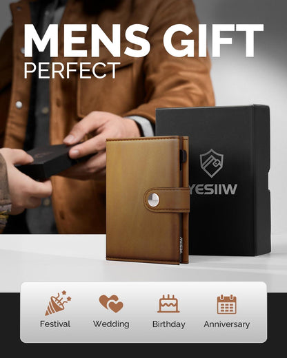 YESIIW Herren Geldbörse RFID Slim Wallet Kartenetui Trifold Braun