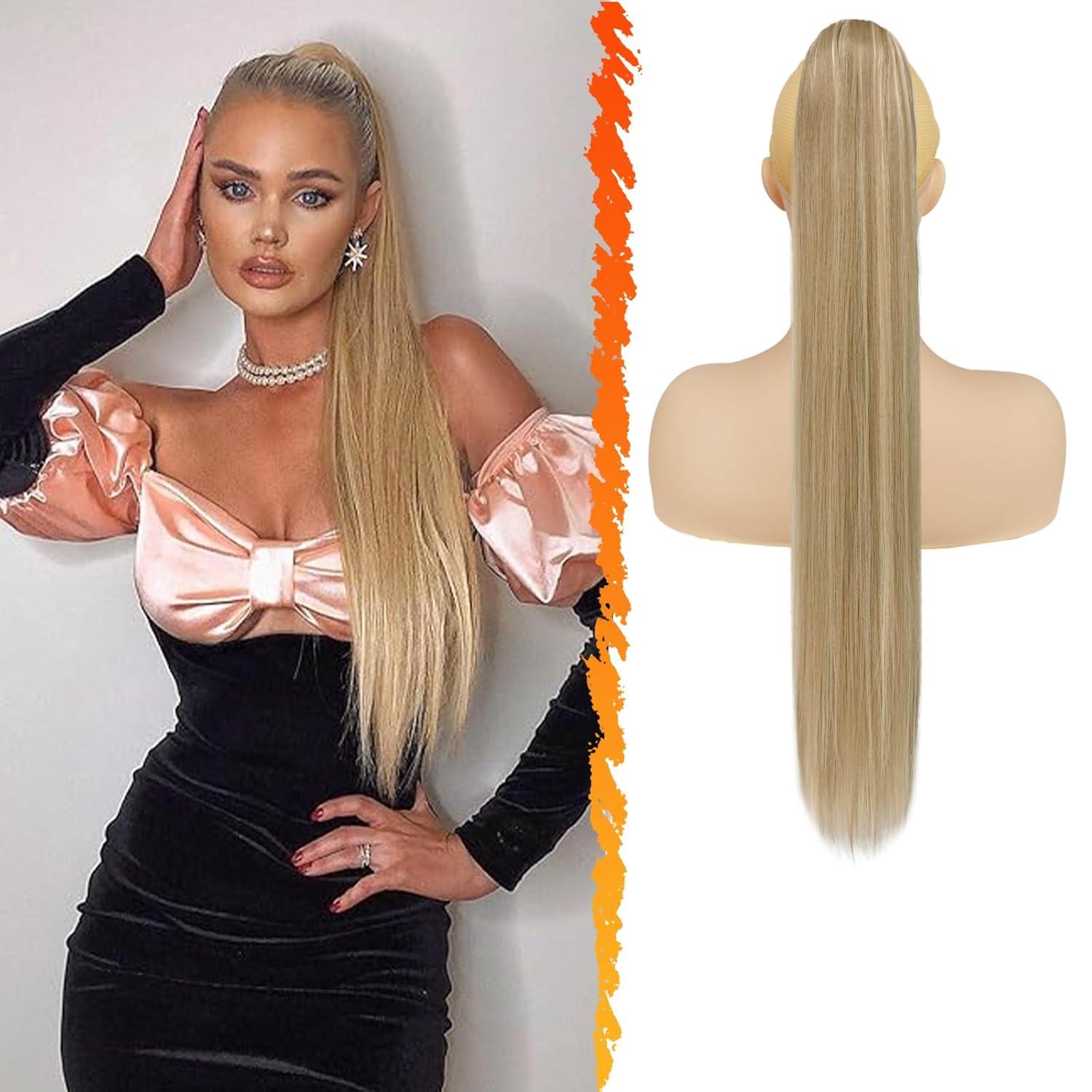 Pferdeschwanz Verlängerung Synthetik 66CM Blond Haarclip Zopf