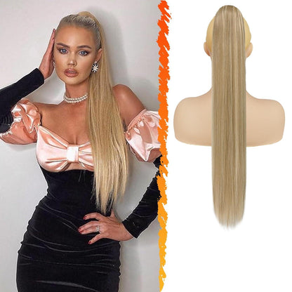 Pferdeschwanz Verlängerung Synthetik 66CM Blond Haarclip Zopf