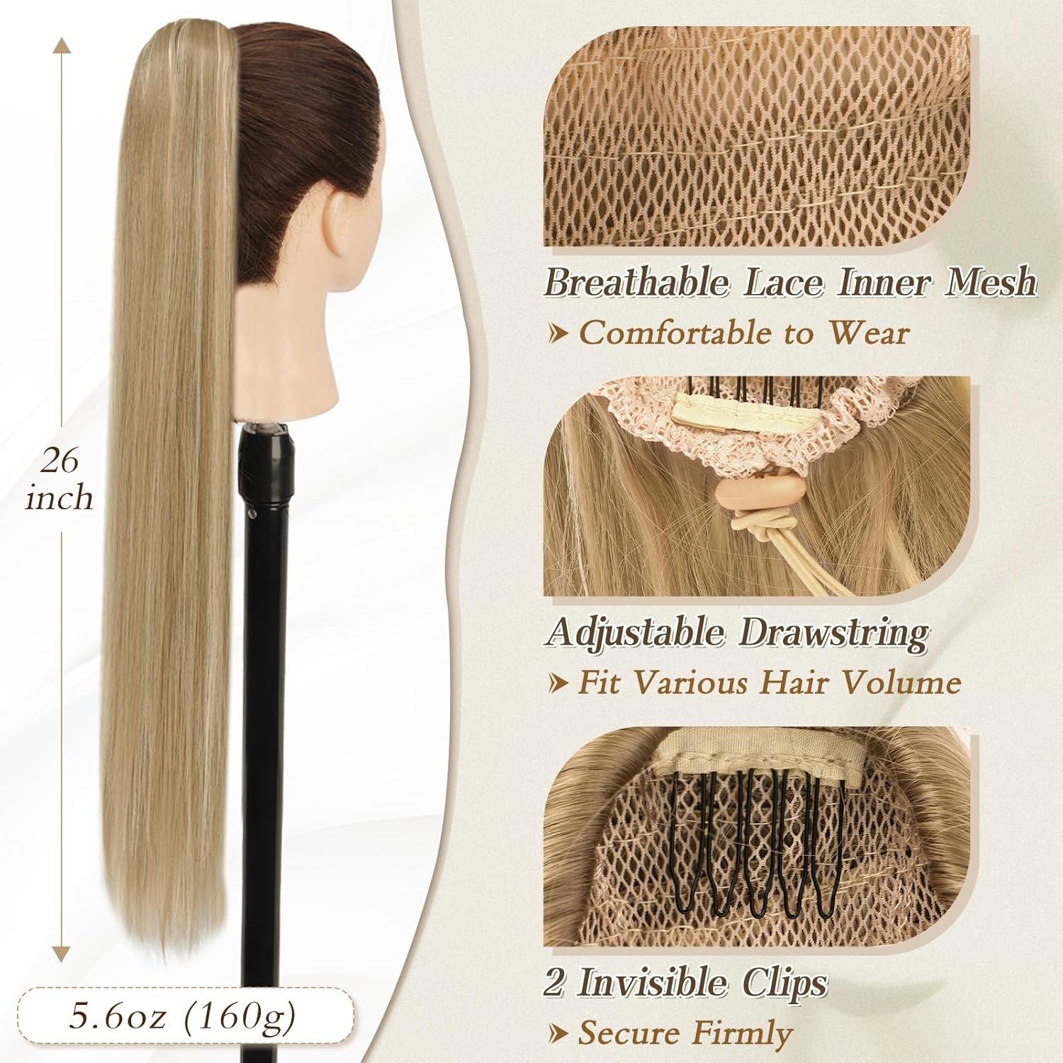 Kordelzug Pferdeschwanz Verlängerung 66cm Blond Synthetik