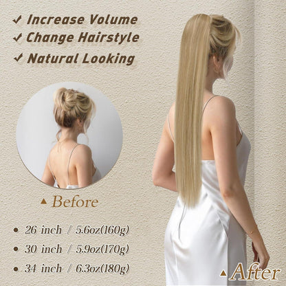 Pferdeschwanz Verlängerung Synthetik 66CM Blond Haarclip Zopf