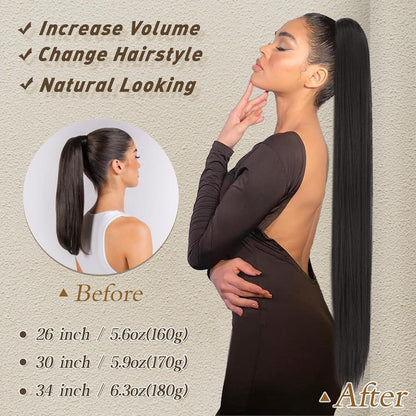Lang Glattes Pferdeschwanz Verlängerung 86CM Braun Hair Extensions
