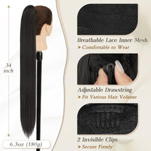 Lang Glatt Schwarz Braun Pferdeschwanz 86CM Synthetik Clip