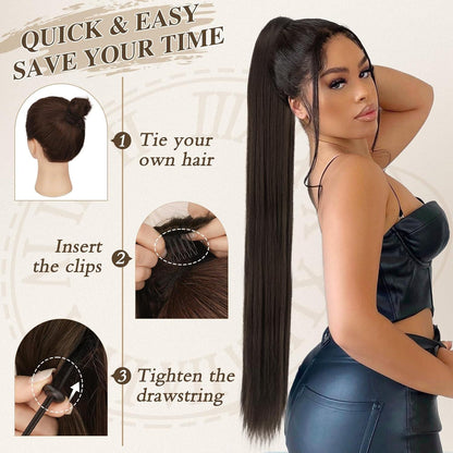 Schwarze Pferdeschwanzverlängerung 86CM Lang Glatt Zopf Zopf Haarverlängerung