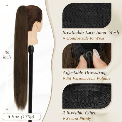Lang Glattes Pferdeschwanz Haarverlängerung 76CM Braun