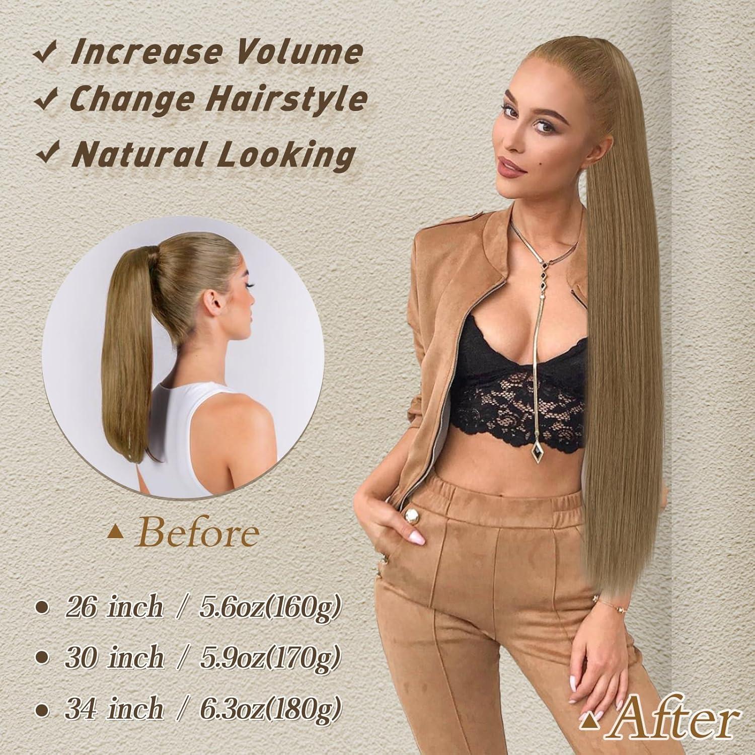 Glattes Pferdeschwanz Haarverlängerung 76CM Braun Synthetik Clip