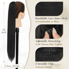 Schwarze 66CM Pferdeschwanzverlängerung Synthetik Haarclip