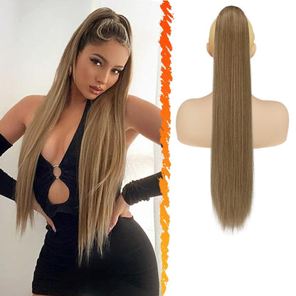 Glattes Pferdeschwanz Haarverlängerung 66CM Braun Gemischt
