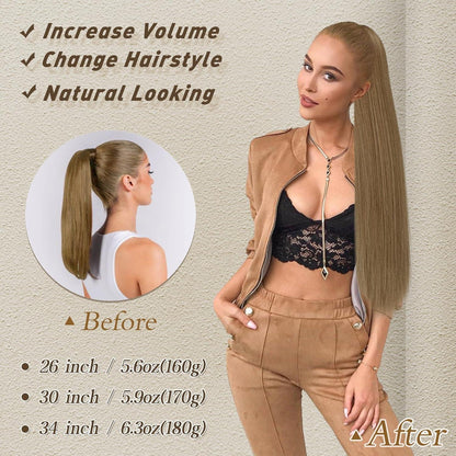 Glattes Pferdeschwanz Haarverlängerung 66CM Braun Gemischt