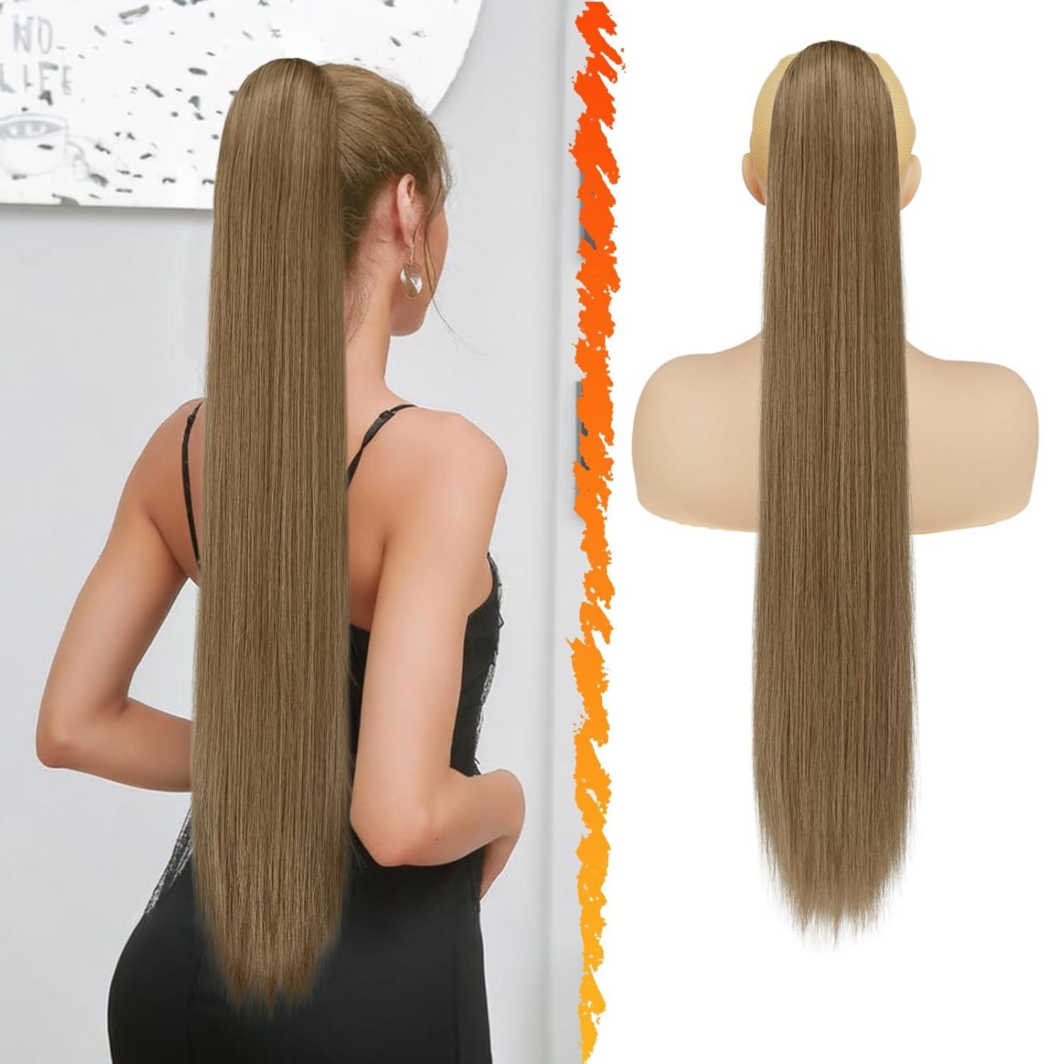 Glattes Pferdeschwanz Haarverlängerung Synthetik Braun 76CM