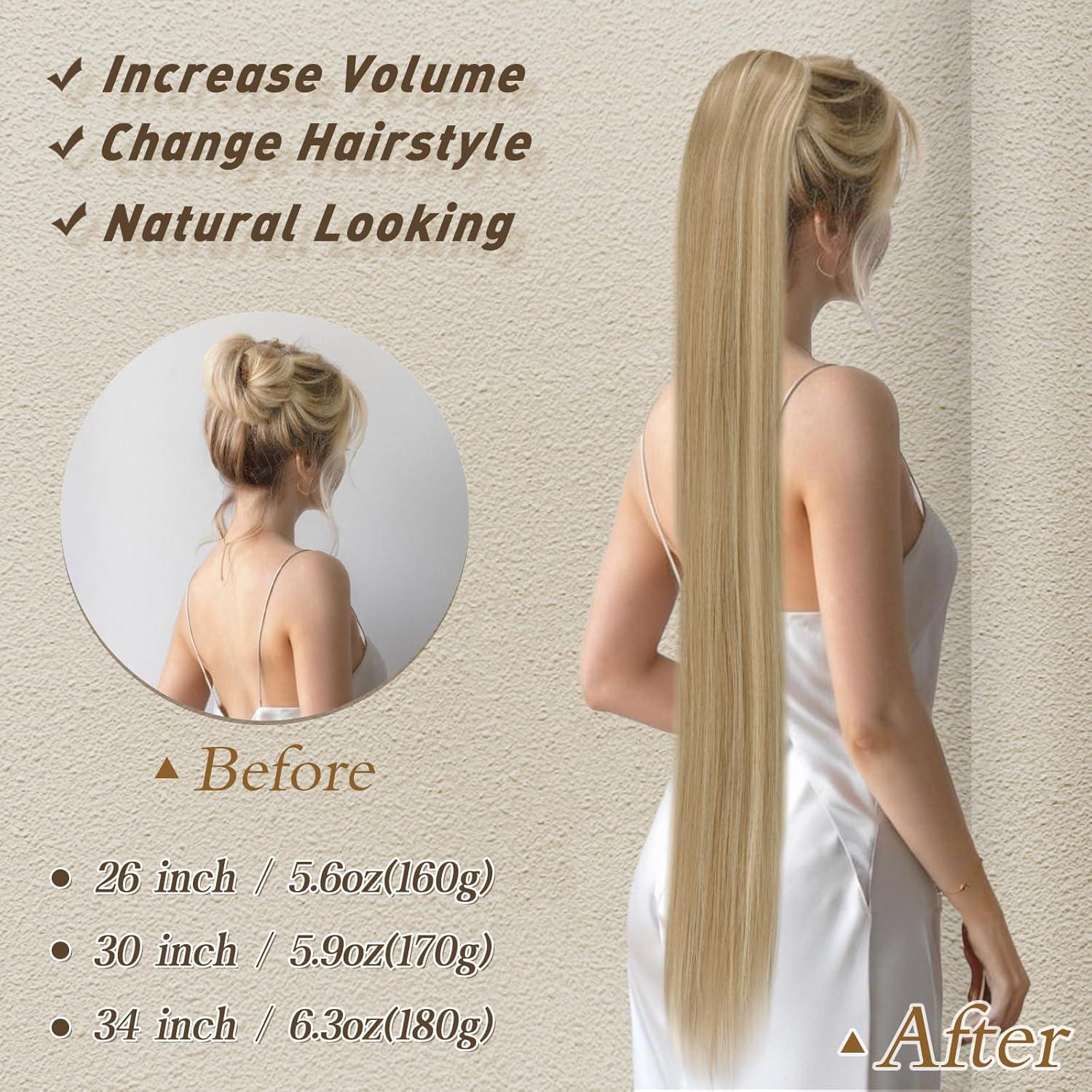 Kordelzug Pferdeschwanz Verlängerung 86CM Blond Synthetik Clip