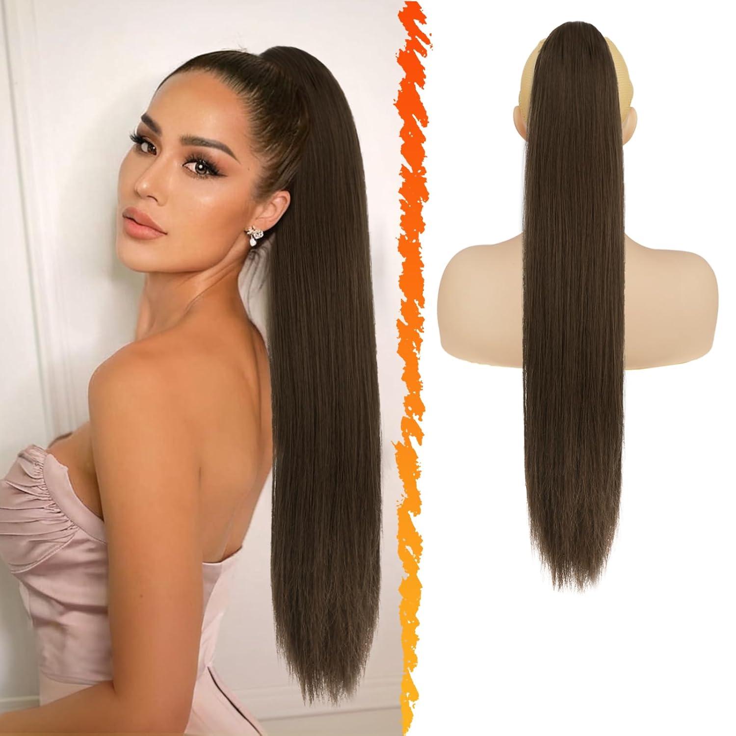 Glattes Pferdeschwanz Haarverlängerung Synthetik Brown 66 cm