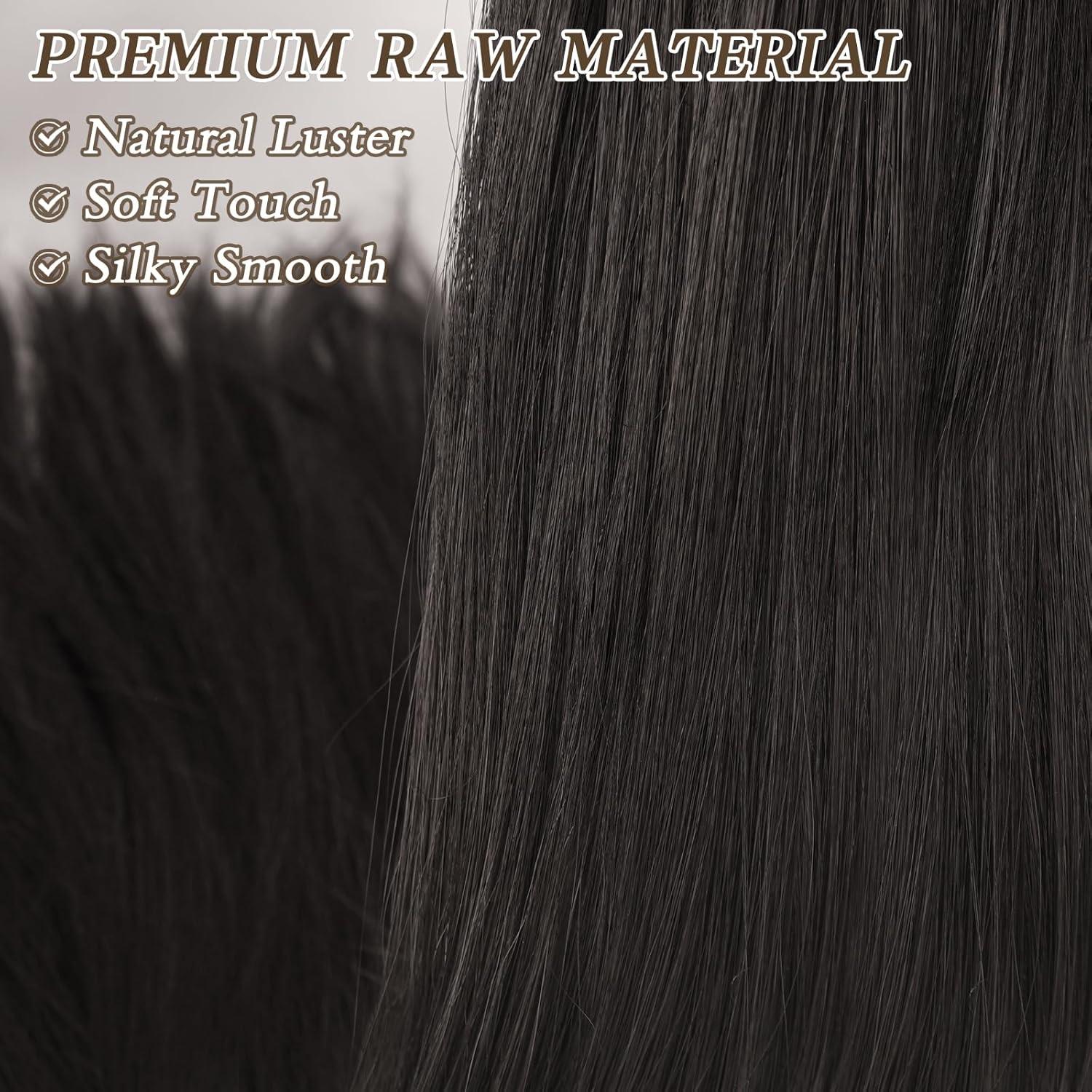 BARSDAR Lang Glatt Pferdeschwanzverlängerung 66CM Schwarz Braun Synthetik Haarverlängerung