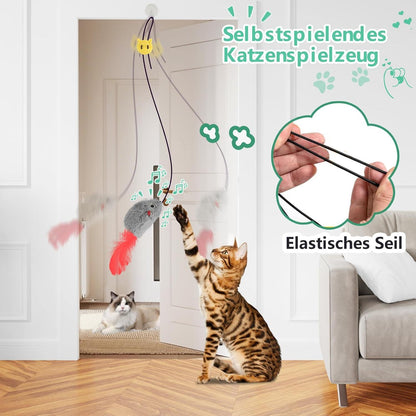 Katzenspielzeug Set: 2 Stück interaktive Mäuse mit elastischem Quietscher & Federschwanz