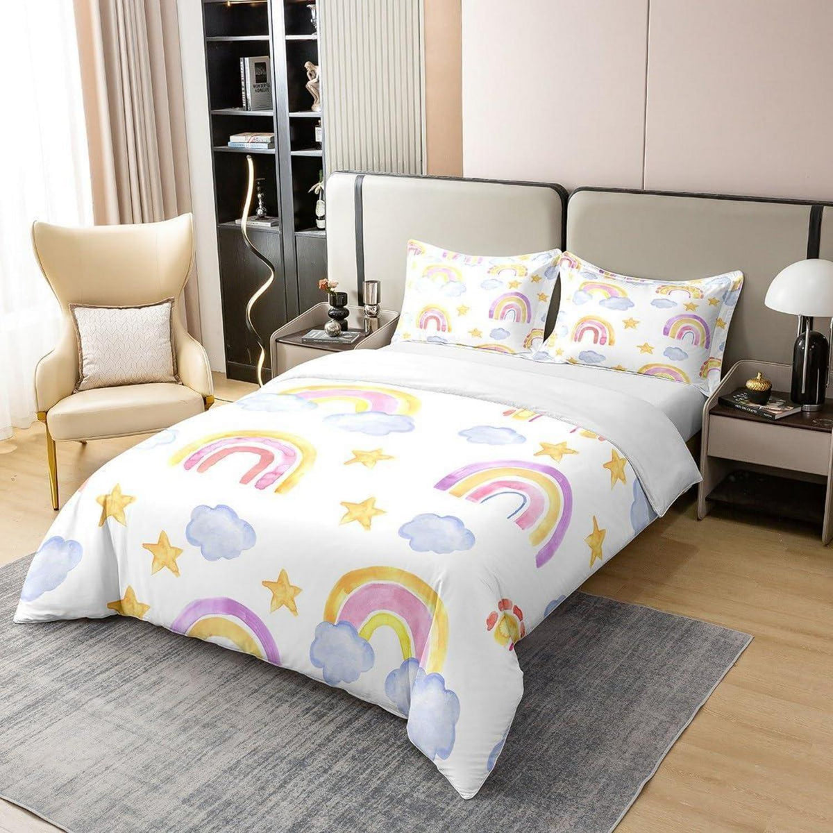 Regenbogen Bettwäsche Set 155x220cm Baumwolle Kinderzimmer
