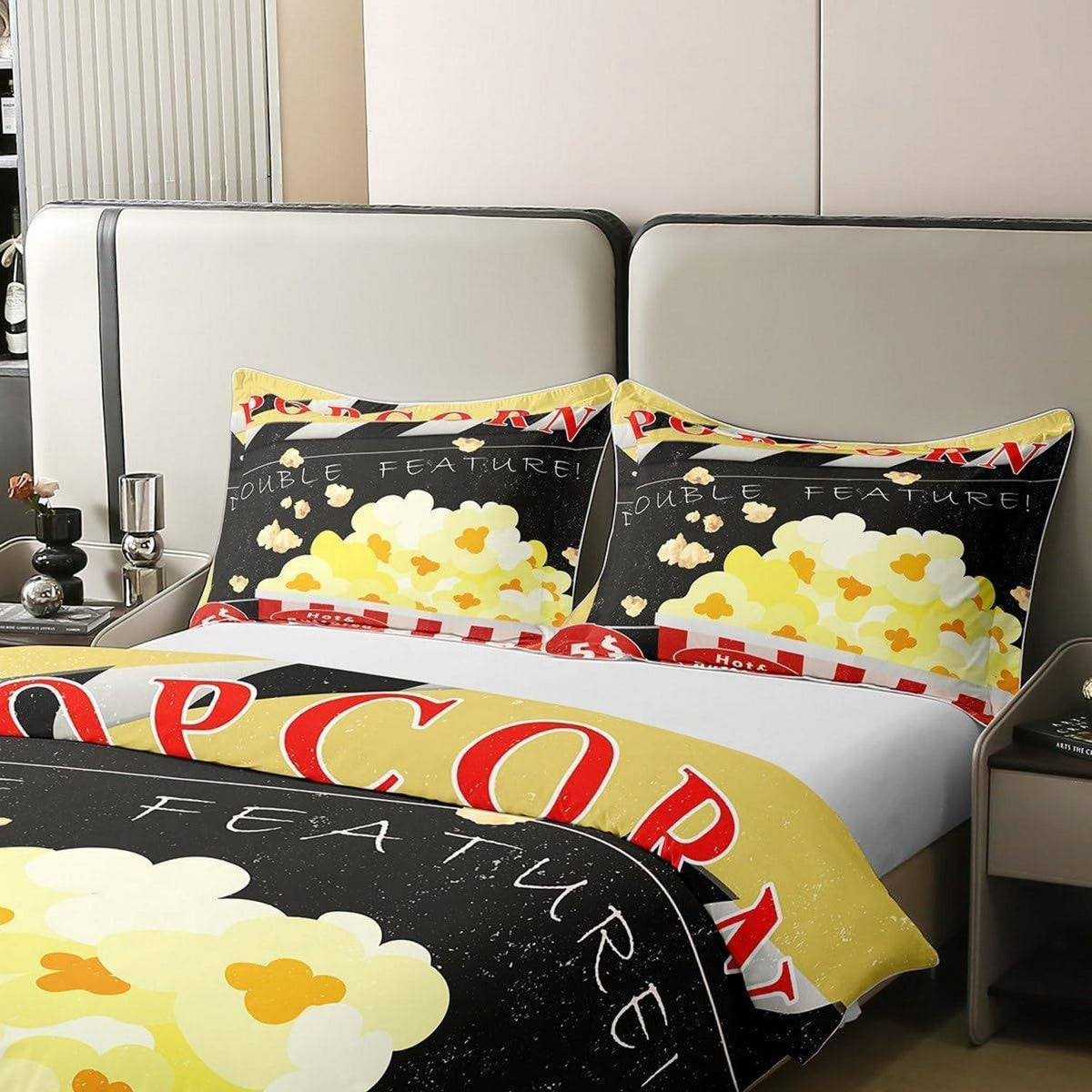 Kino Bettwäsche Set 200x200cm – Baumwolle Popcorn Design für Kinder