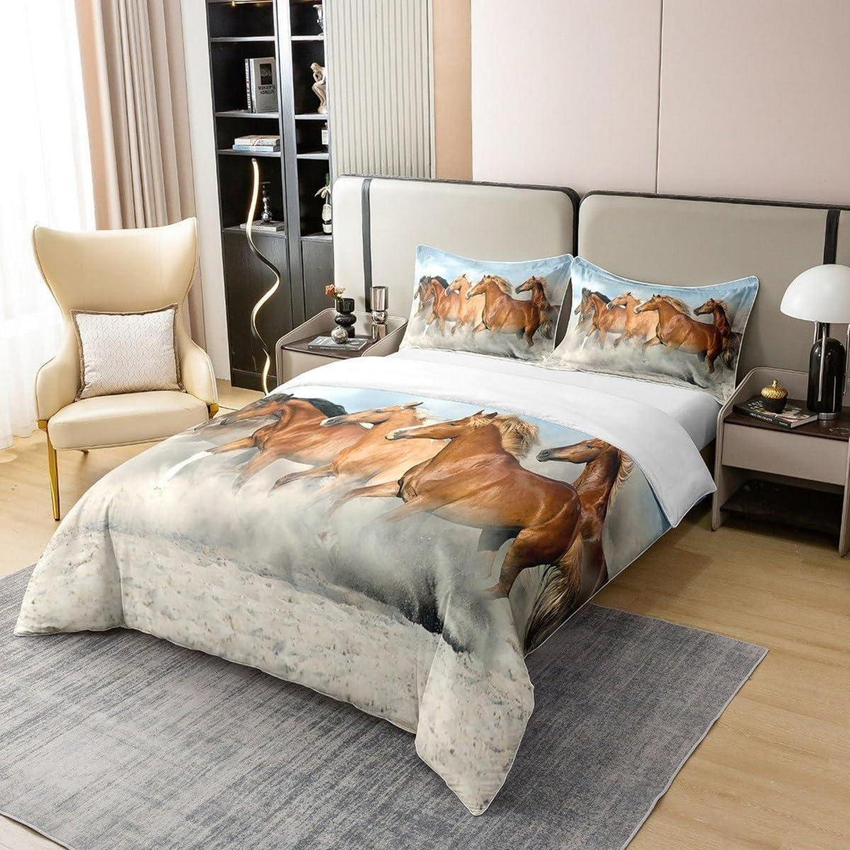 Baumwoll Bettwäsche Set Pferd 200x200cm mit Kissenbezügen