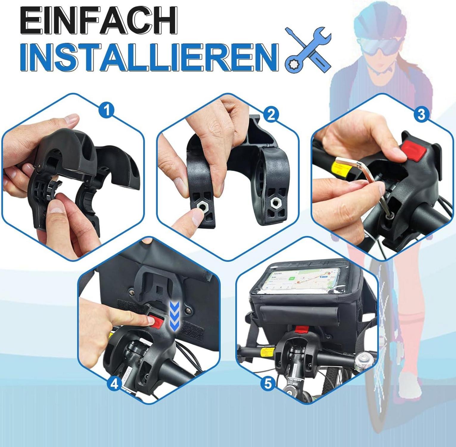 FINEW 3-in-1 Lenkertasche Fahrrad E-Bike 6L Wasserdicht Touchscreen