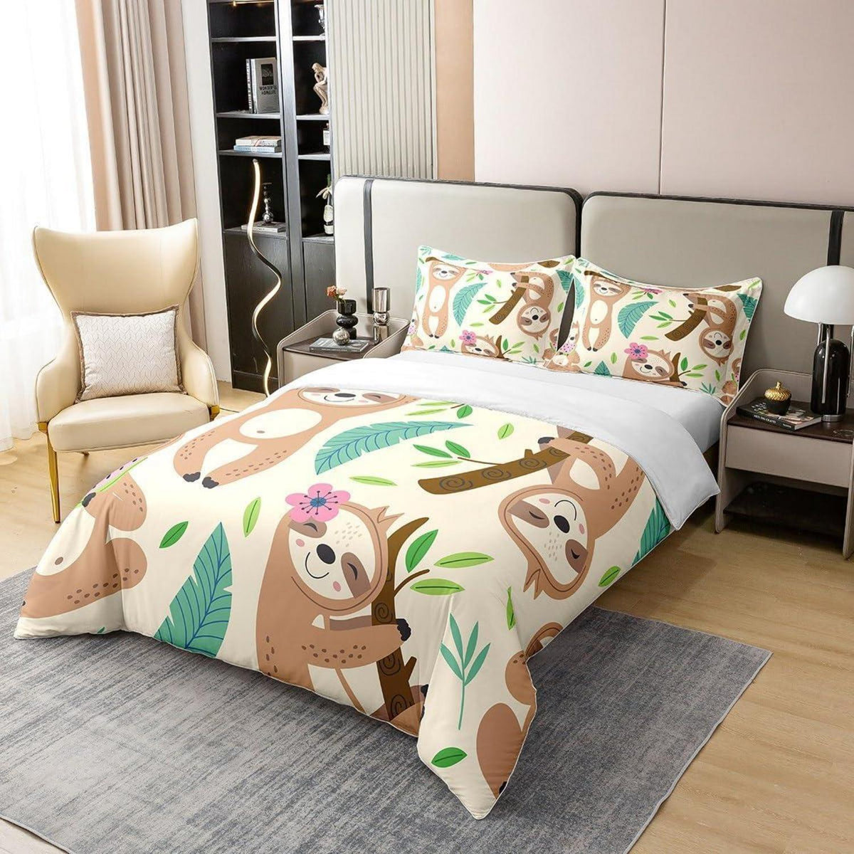 Kawaii Faultier Bettwäsche Set 200x200cm Baumwolle Tropical