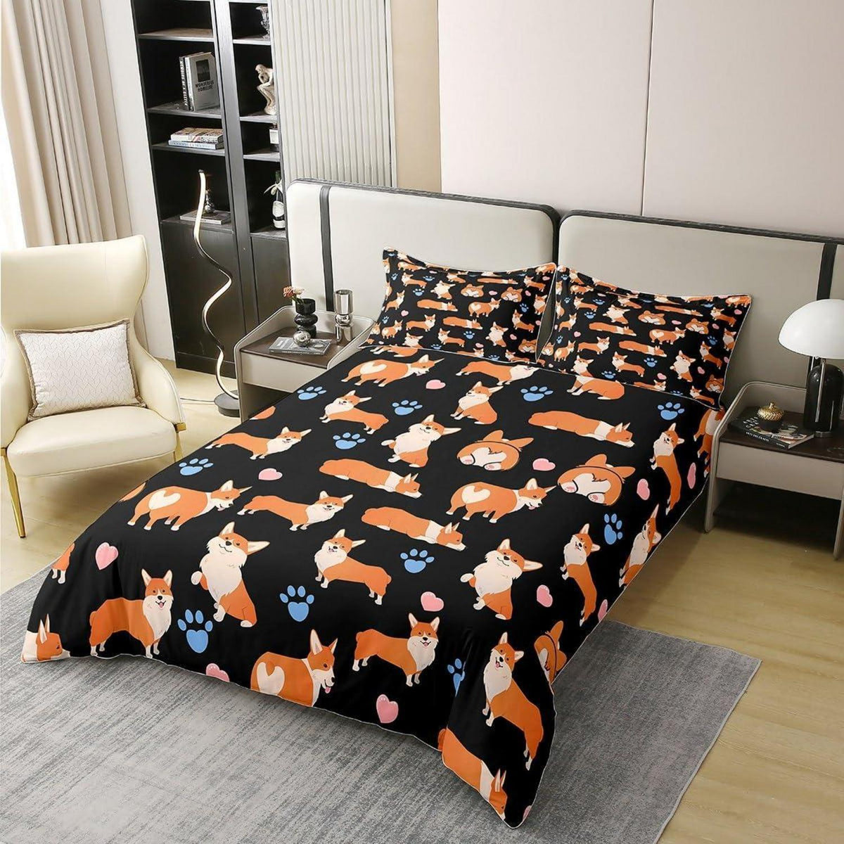 Corgi Bettwäsche Set 220x240cm Baumwolle Kawaii Tier Bettwäsche