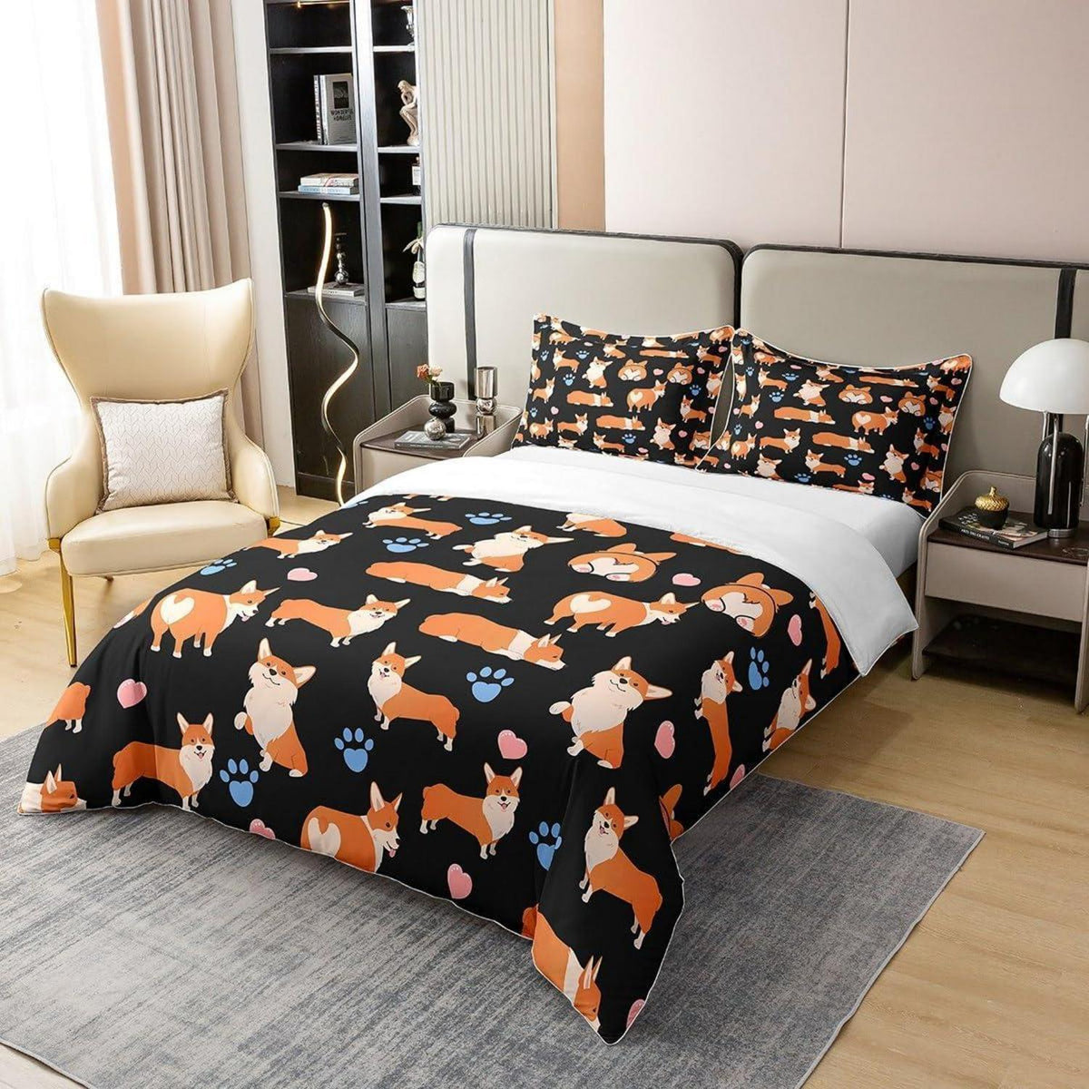 Corgi Bettwäsche Set 155x220cm Baumwolle Kawaii Tier Bettwäsche