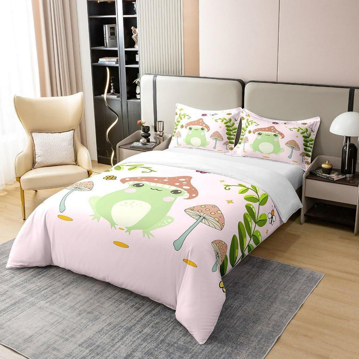 Süße Frosch & Pilz Bettwäsche Set 200x200cm Baumwolle