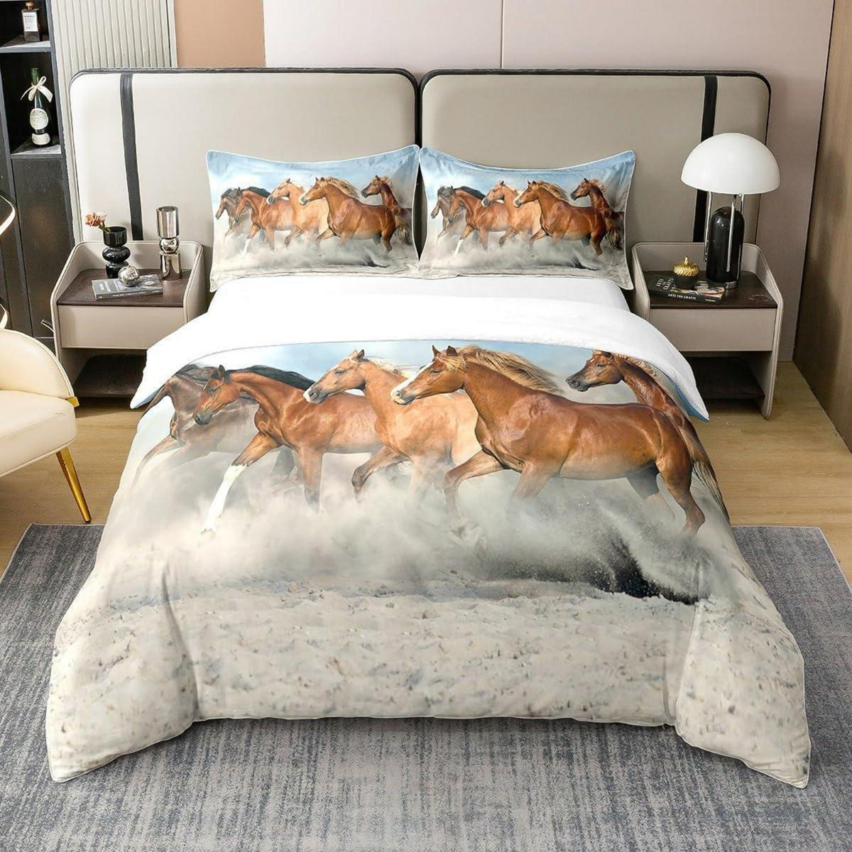 Baumwoll Bettwäsche Set Pferd 220x240cm mit Kissenbezügen