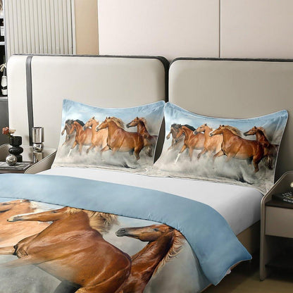 Baumwoll Bettwäsche Set Pferd 220x240cm mit Kissenbezügen