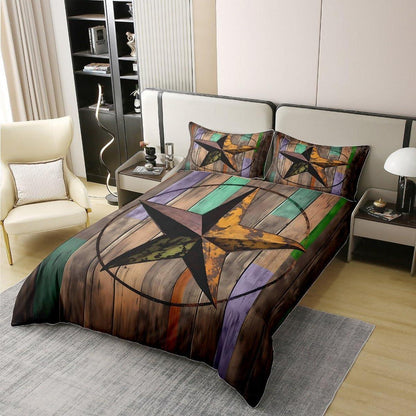 Rustikale Baumwoll Bettwäsche Set 155x220cm – Sternenmuster Vintage