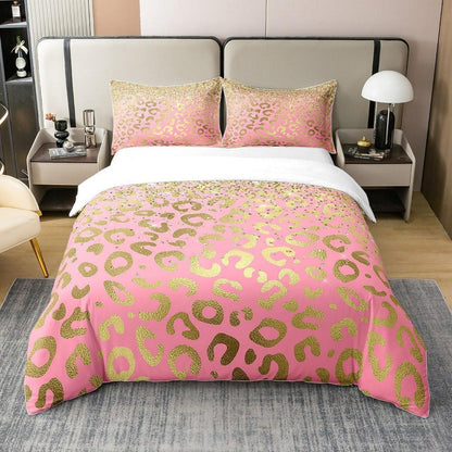 Leopard Bettwäsche Set 220x240cm Baumwolle Pastell Gold