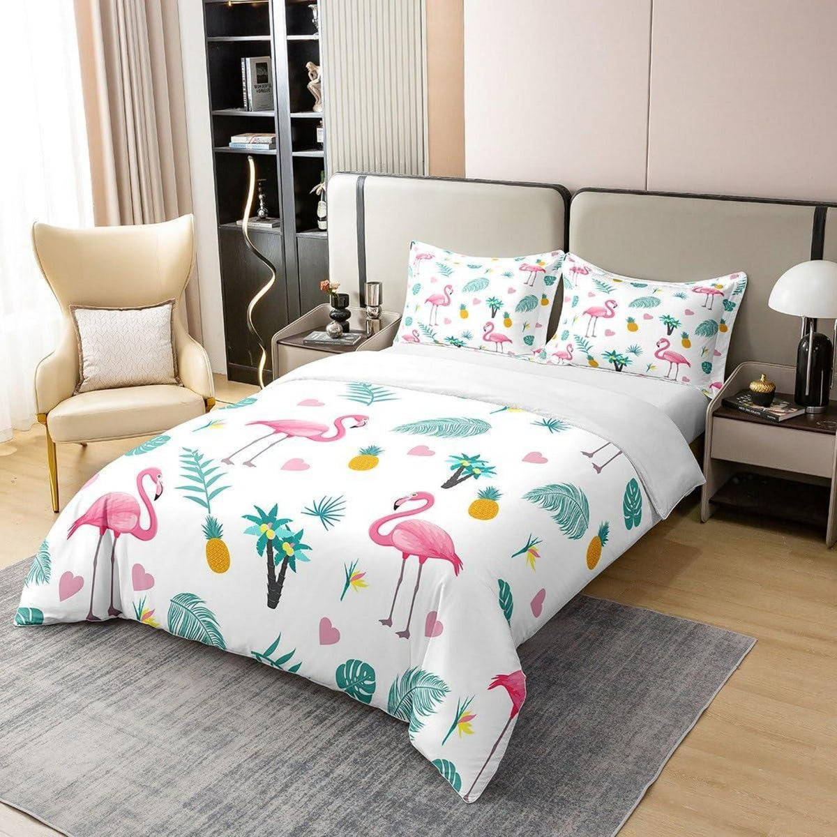 Tropische Flamingo Bettwäsche Set 155x220cm Baumwolle